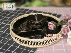 Bộ khay mứt tết 4 khay lá, men màu