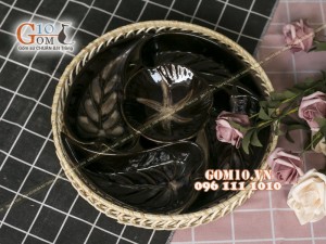 Bộ khay mứt tết 4 khay lá, men màu