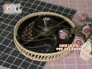 Bộ khay mứt tết 4 khay lá, men màu