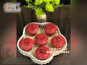 Bộ khay mứt tết 6 hũ gốm - Màu đỏ