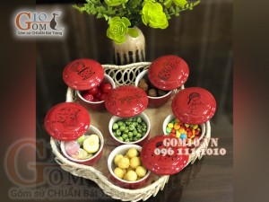 Bộ khay mứt tết 6 hũ gốm - Màu đỏ
