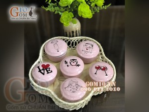 Bộ khay mứt tết 6 hũ gốm - Màu hồng
