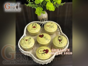 Bộ khay mứt tết 6 hũ gốm - Màu vàng