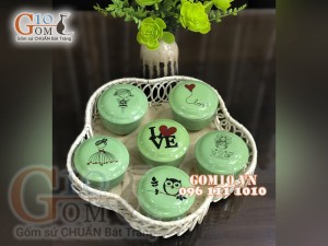 Bộ khay mứt tết 6 hũ gốm - Màu xanh mint