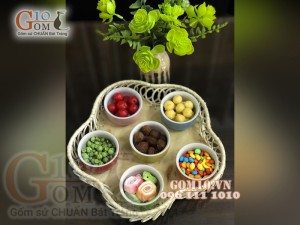 Bộ khay mứt tết 6 hũ gốm