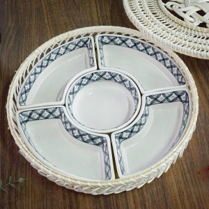 Bộ khay sứ đựng thức ăn vẽ hoa chanh, đường kính 30cm