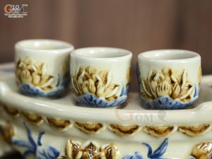 Bộ kỷ ngai 3 chén men hoàng tộc đắp nổi hoa sen Phú Quý