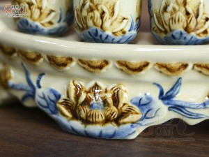 Bộ kỷ ngai 3 chén men hoàng tộc đắp nổi hoa sen Phú Quý