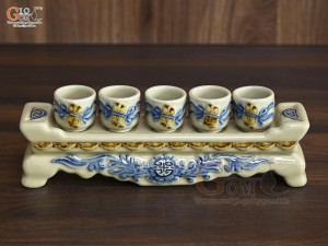 Bộ kỷ ngai 5 chén men hoàng tộc đắp nổi cuốn thư