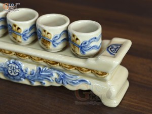 Bộ kỷ ngai 5 chén men hoàng tộc đắp nổi cuốn thư