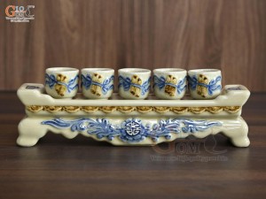 Bộ kỷ ngai 5 chén men hoàng tộc đắp nổi cuốn thư