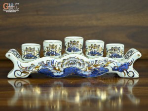 Bộ kỷ ngai 5 chén men lam vẽ Sen Đại Cát vẽ vàng