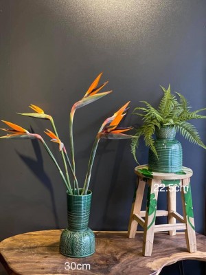 Bộ 2 lọ hoa men ngọc lục bảo giả vuốt 