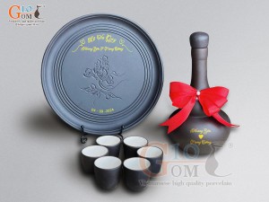 Bộ nậm rượu hồ lô khay tròn in logo, 500ml