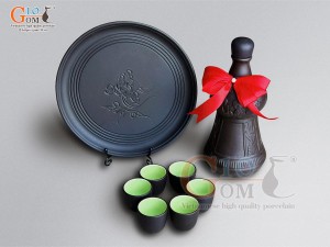 Bộ nậm rượu khắc Trống Đồng khay tròn, 750ml