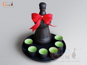 Bộ nậm rượu khắc Trống Đồng khay tròn, 750ml