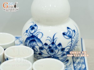 Bộ nậm rượu men cổ vẽ hoa Sen, khay vuông