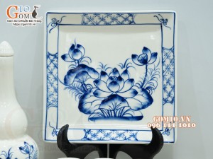 Bộ nậm rượu men cổ vẽ hoa Sen, khay vuông