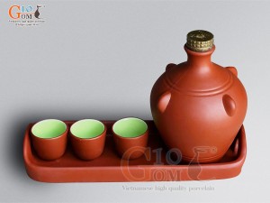 Bộ nậm rượu tai mèo khay chữ nhật, 550ml (3 chén)