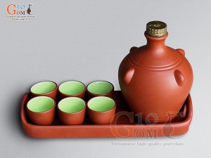 Bộ nậm rượu tai mèo khay chữ nhật, 550ml (6 chén)