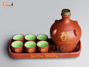 Bộ nậm rượu tai mèo khay chữ nhật in logo, 550ml (6 chén)