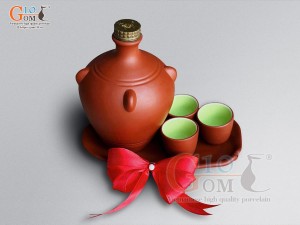 Bộ nậm rượu tai mèo khay lá, 550ml (3 chén)