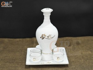 Bộ nậm rượu thờ cúng men trắng họa tiết hoa Sen vàng kim