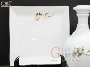 Bộ nậm rượu thờ cúng men trắng họa tiết hoa Sen vàng kim