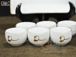Bộ nậm rượu thờ cúng men trắng họa tiết hoa Sen vàng kim
