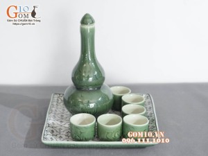 Bộ nậm rượu xanh đồng vẽ bèo