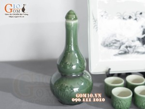 Bộ nậm rượu xanh đồng vẽ Sen