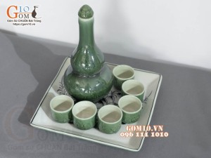 Bộ nậm rượu xanh đồng vẽ Sen