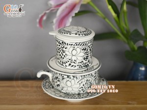 Bộ phin cà phê men bóng vẽ hoa dây