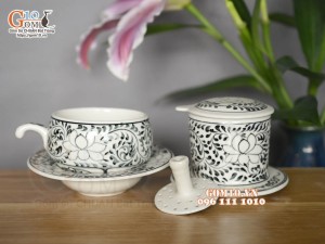 Bộ phin cà phê men bóng vẽ hoa dây