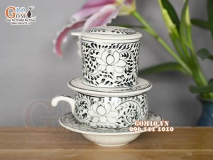 Bộ phin cà phê men bóng vẽ hoa dây