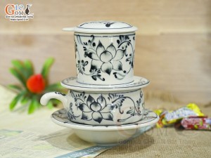 Bộ phin cà phê men bóng vẽ hoa sen
