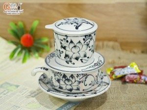 Bộ phin cà phê men bóng vẽ hoa sen