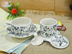 Bộ phin cà phê men bóng vẽ hoa sen