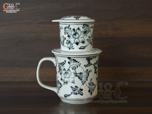 Bộ phin cà phê men bóng vẽ hoa sen đen