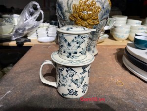 Bộ phin cà phê men bóng vẽ hoa sen đen