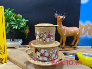 Bộ phin cà phê men gốm vẽ hoa mai