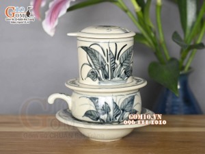 Bộ phin cà phê men rạn vẽ chuồn khoai
