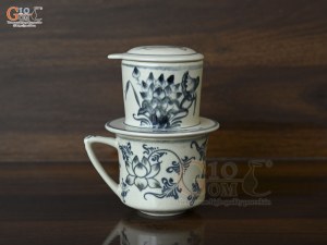 Bộ phin cà phê men rạn vẽ sen quai chéo