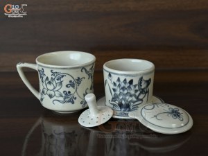 Bộ phin cà phê men rạn vẽ sen quai chéo