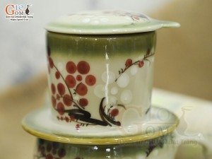 Bộ phin cà phê men vuốt vẽ hoa đào đỏ