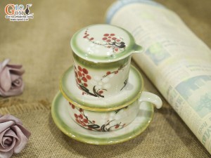 Bộ phin cà phê men vuốt vẽ hoa đào đỏ