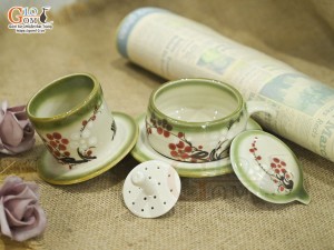Bộ phin cà phê men vuốt vẽ hoa đào đỏ