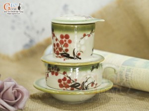 Bộ phin cà phê men vuốt vẽ hoa đào đỏ