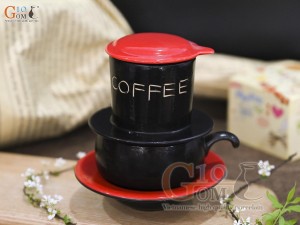 Bộ phin cà phê thấp khắc COFFEE, nắp đỏ