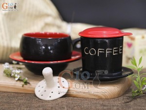 Bộ phin cà phê thấp khắc COFFEE, nắp đỏ